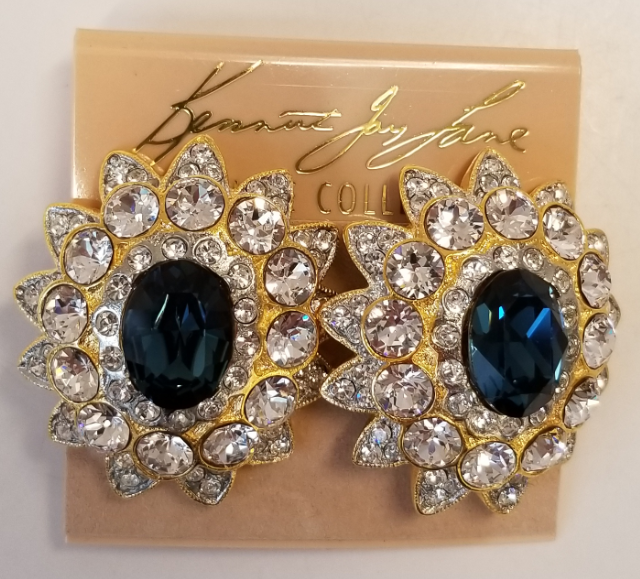 Nancy Reagan Gold-Crystal Faceted Sapphire Centre Clip Earring