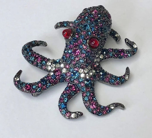 Gunmetal with Sapphire and Amethyst Octopus Pin