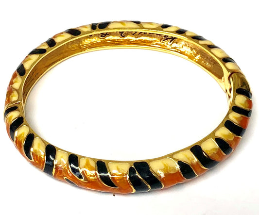 Gold With Enamel Tiger Print Bracelet