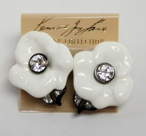 White Flower Crystals Center with Leaf Earring