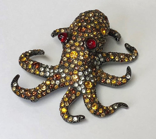 Gunmetal Multi Topaz Octopus Pin