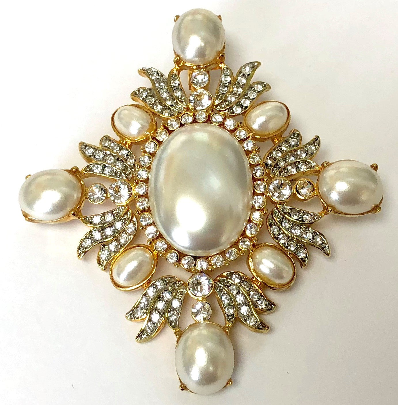 Golds Two Tone Crystals And Pearls Maltese Cross Pin-Pendant