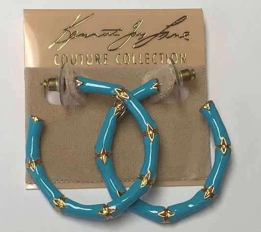 Medium Turquoise Enamel Bamboo Hoop Pierced Earring