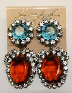 Gunmetal and Crystal With Aqua Top Topaz Drop Clip Earring