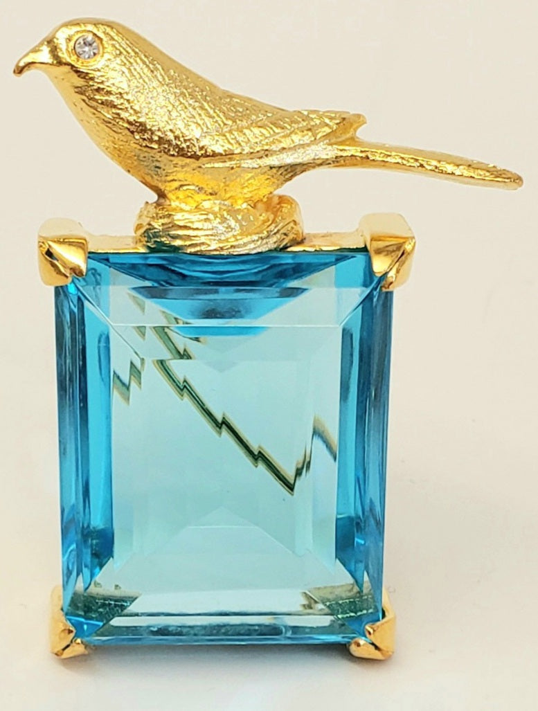 Gold Aqua Square Bird Pin