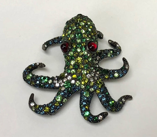 Gunmetal Multi Green and Sapphire Octopus Pin