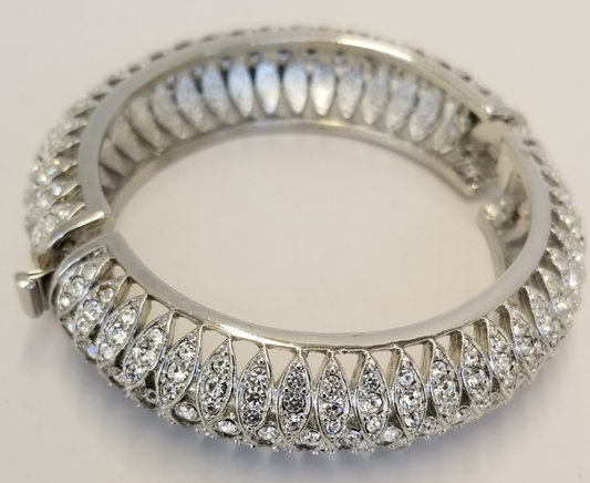 Jackie O Silver and Crystal Pave Hinged Bangle