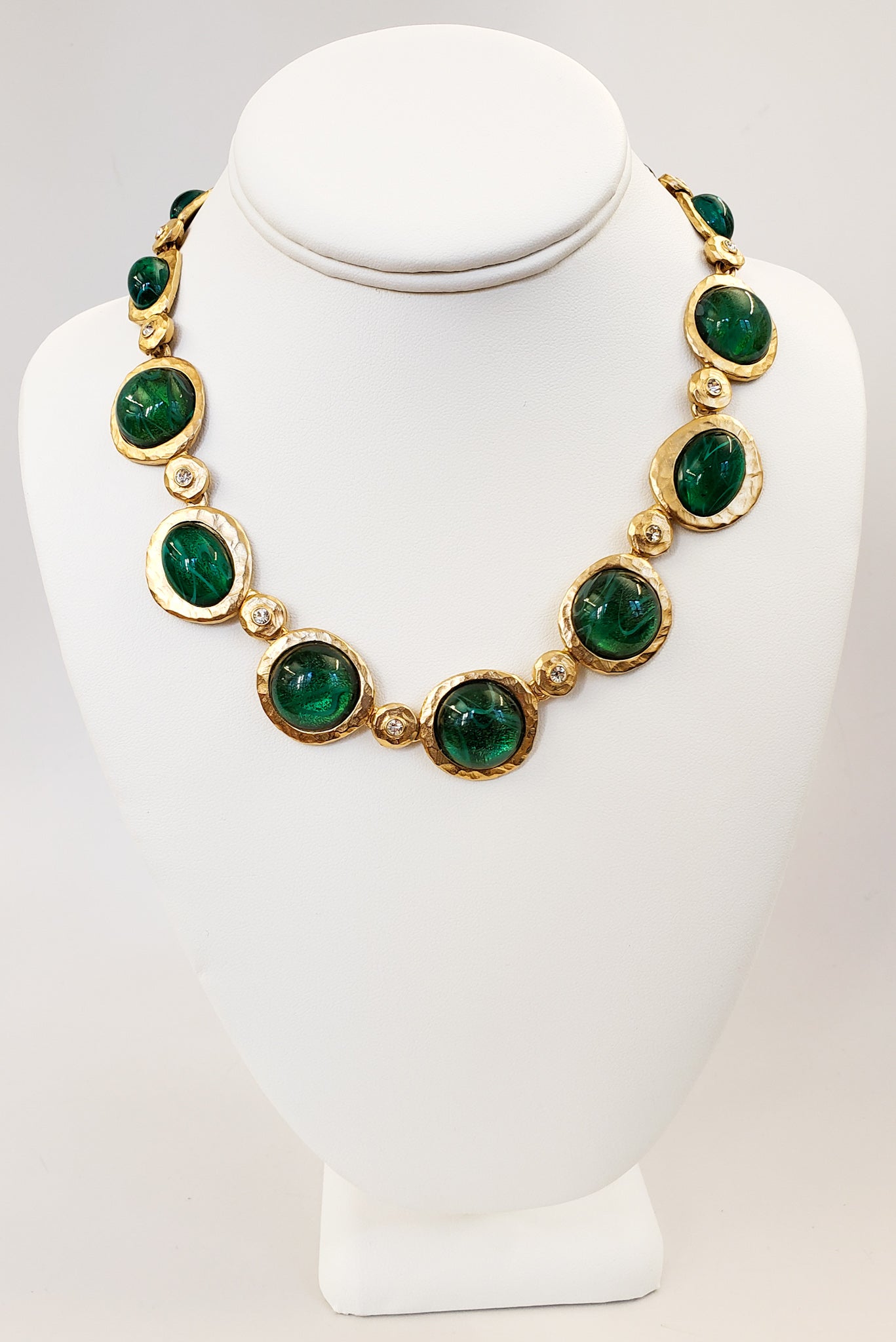 20" Satin Gold with Crystal Flawed Emerald Necklace