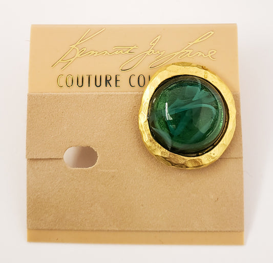 Satin Gold with Flawed Emerald Button Clip Earring