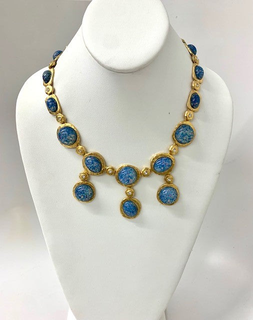 Blue Opal And Crystal Drop Necklace