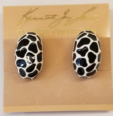 Black and White Enamel Print Clip Earring