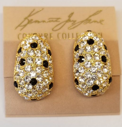 Gold Jet and Crystal Thumbnail Earring