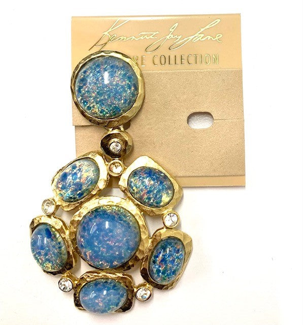 Blue Opal Cabochon Drop Clip Earring