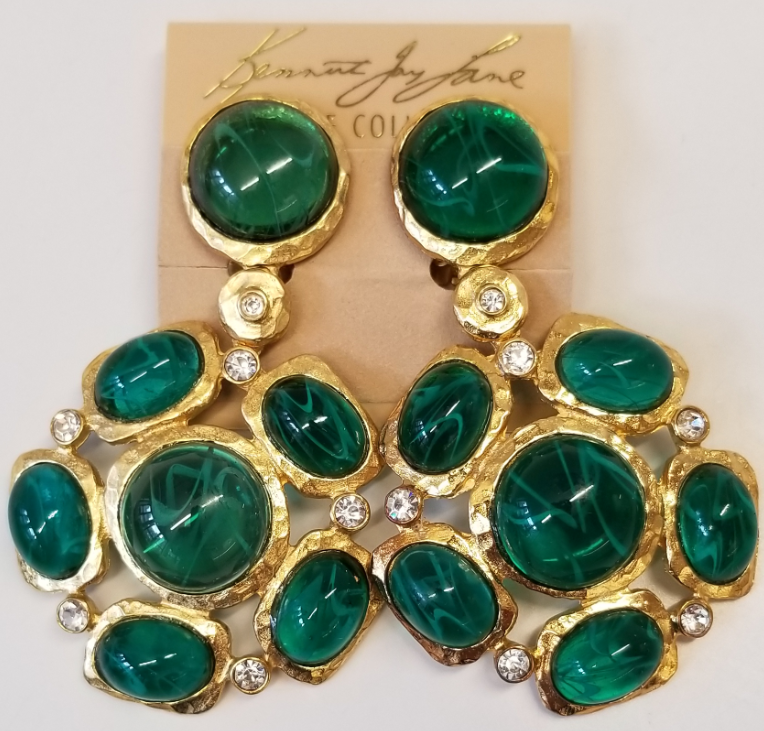 Emerald Cabochons Drop Clip Earring