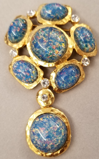 Blue Opal Cabochon Drop Pin