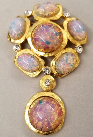 Pink Opal Cabochon Drop Pin