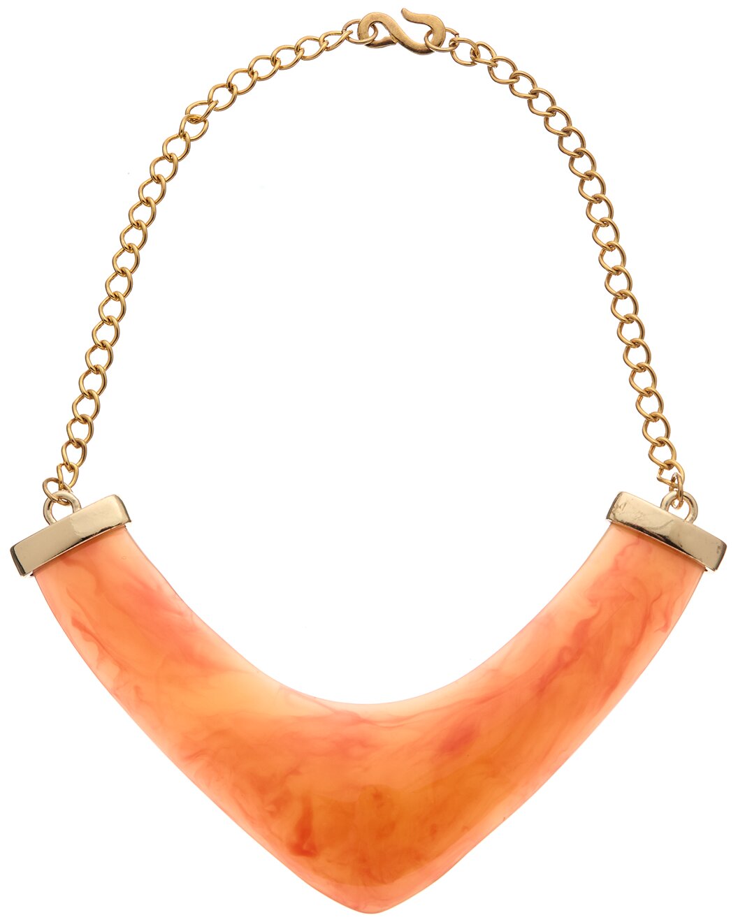 Gold Chain Amber Resin Pointed Bib Necklace