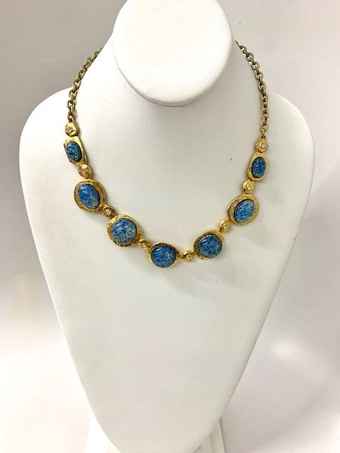 18" Satin Gold And Blue Opal Necklace