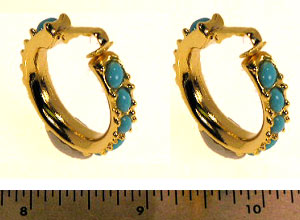 Small Gold and Turquoise Cabachons Hoop Clip Earring