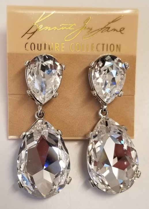 Silver and Crystal Teardrop Clip Earrings