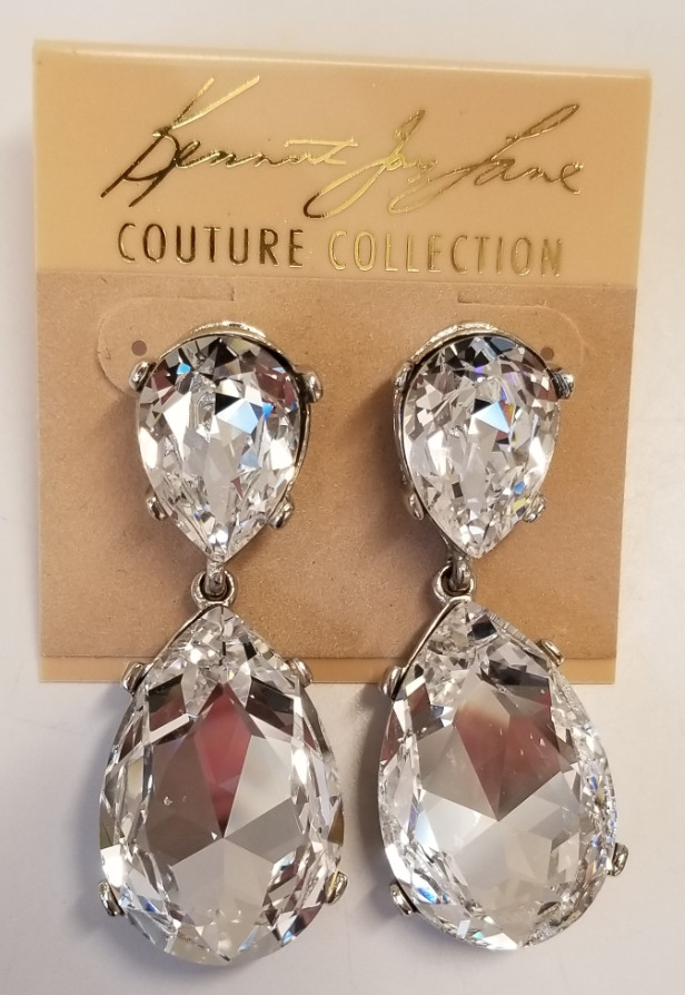 Silver and Crystal Teardrop Pierced Earring