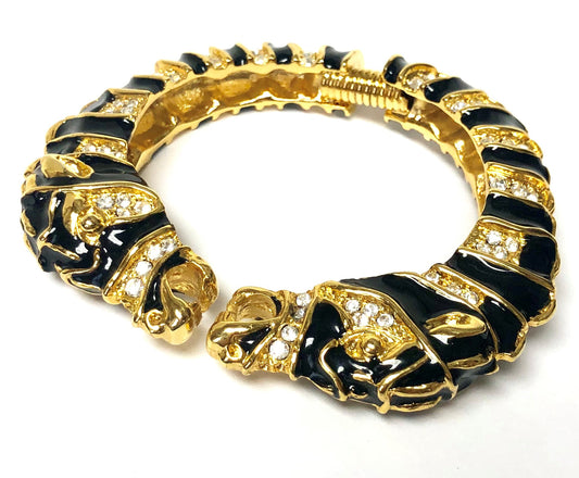 Gold With Black Enamel And Crystals Zebra Head Bracelet