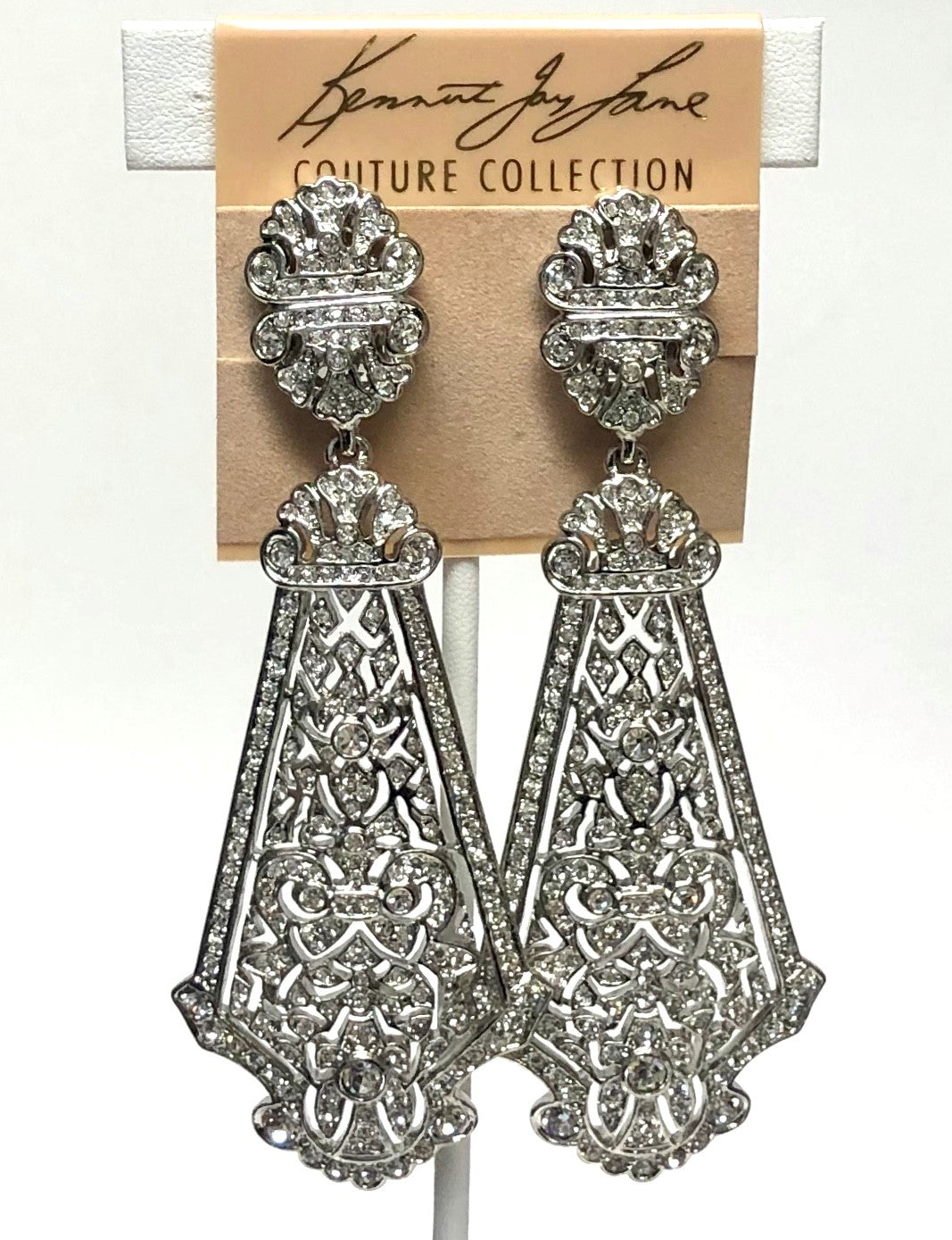 Rhodium Crystals Large Prism Shape Drop Clip Earring