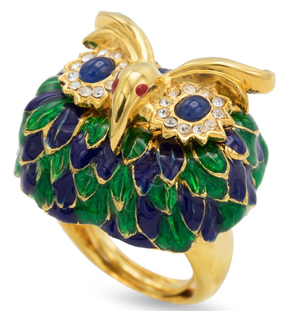 green & blue owl head adjustable ring