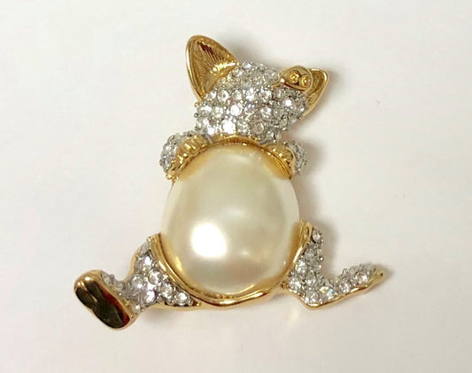 Gold with Crystals and Body Pearl Pig Pin