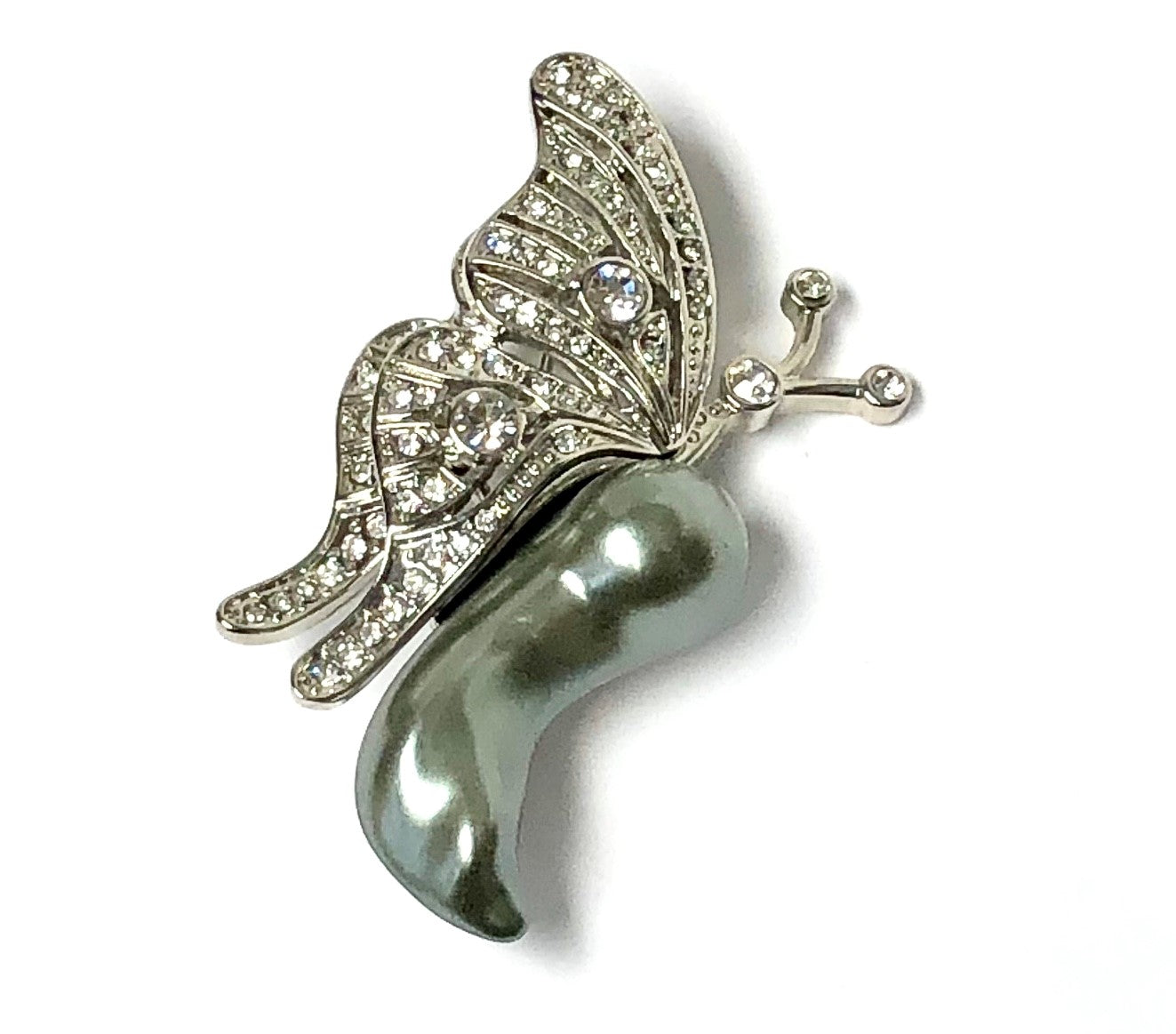 Crystal and Silver Butterfly with Gray Pearl Body