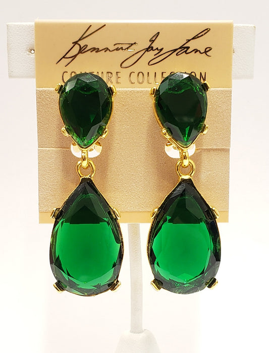 Polished Gold- Emerald Teardrop Clip Earring