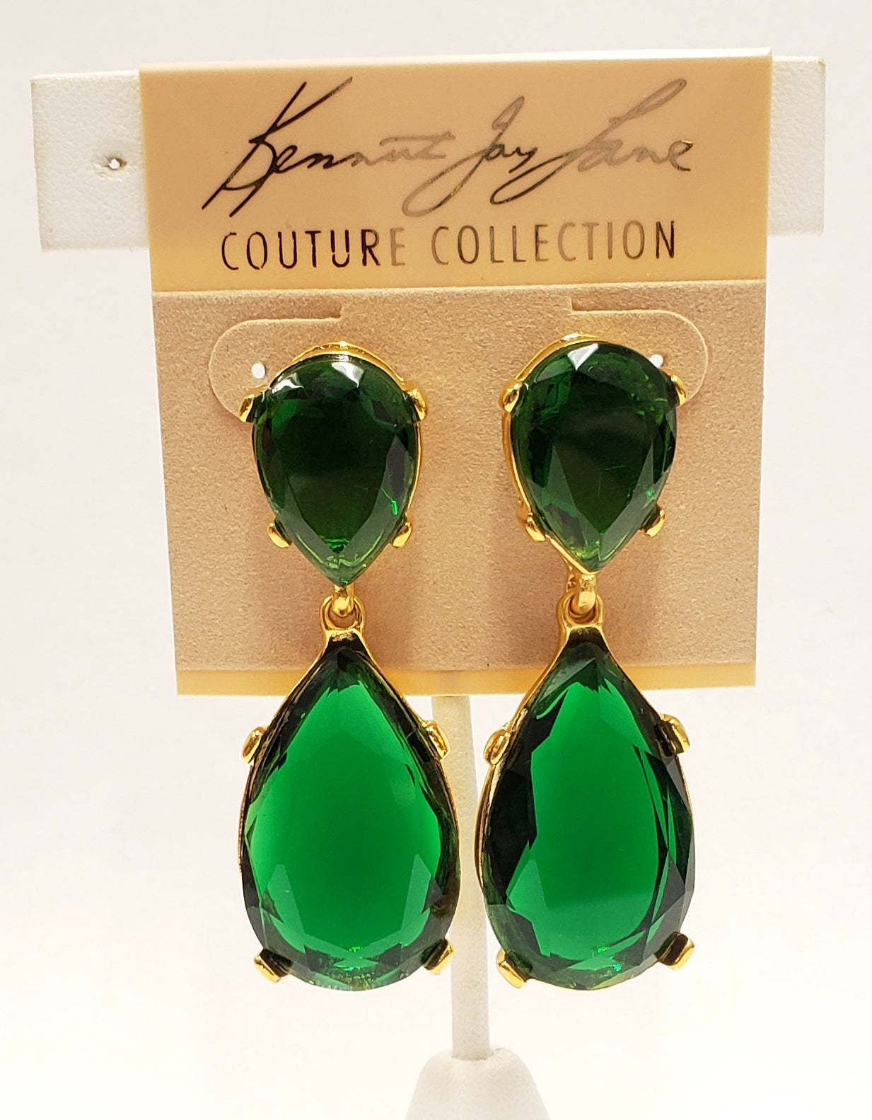 Polished Gold- Emerald Teardrop Pierced Earring