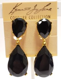 Gold- Jet Teardrop Pierced Earring