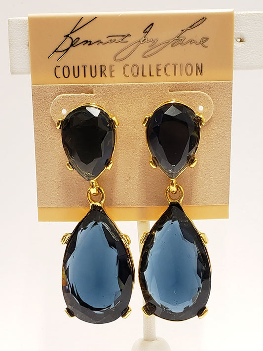 Polished Gold- Sapphire Teardrop Pierced Earring