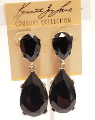 Silver- Jet Teardrop pierced earring