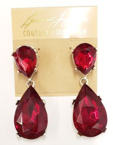 Silver- Ruby Teardrop clip earring