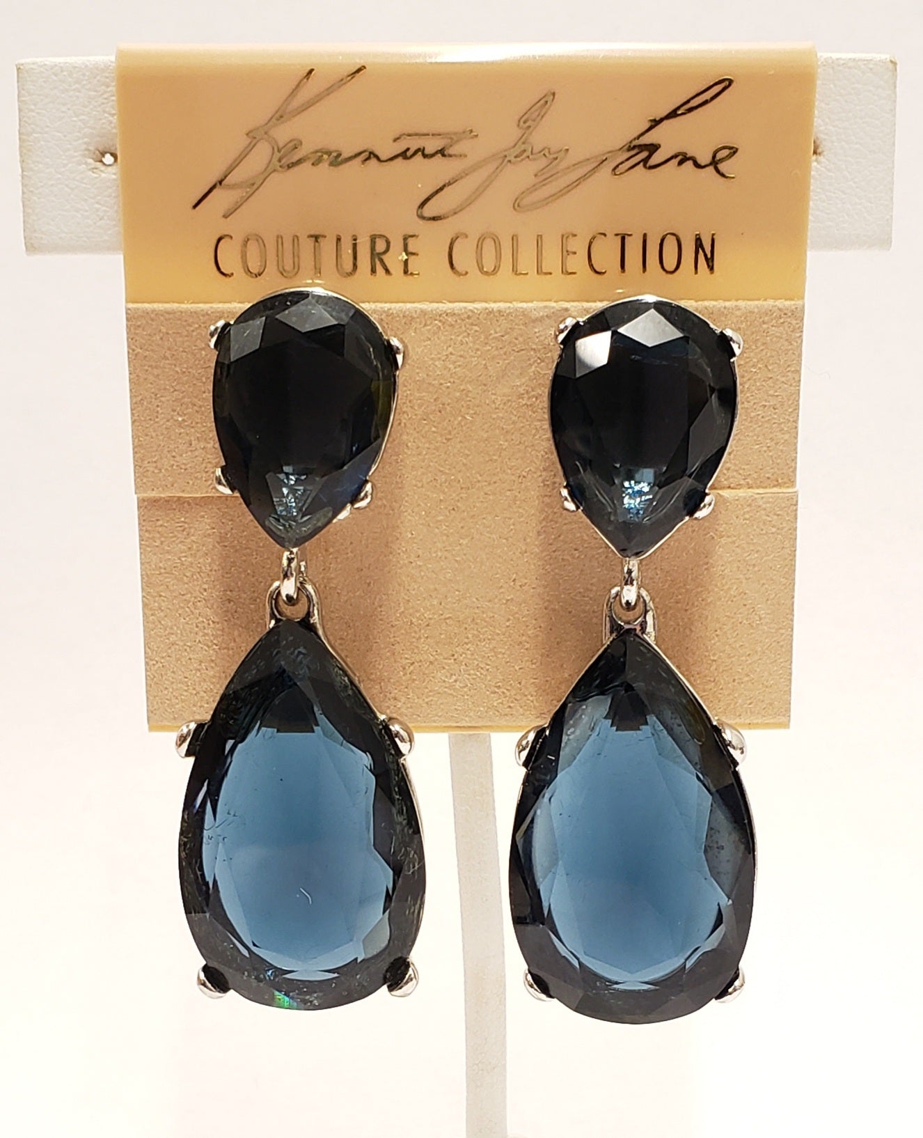 Polished Silver- Sapphire Teardrop Clip Earring