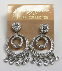 Rhodium Crystals Double Circle with Crystal Drops Clip Earring