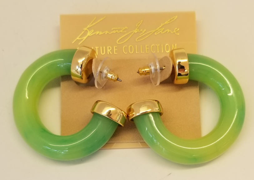 Small Jade Resin Gold Ends Hoop Pierced Earrings