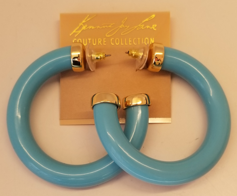 Large Turquoise Polished Gold Ends Hoop Pierced Earring