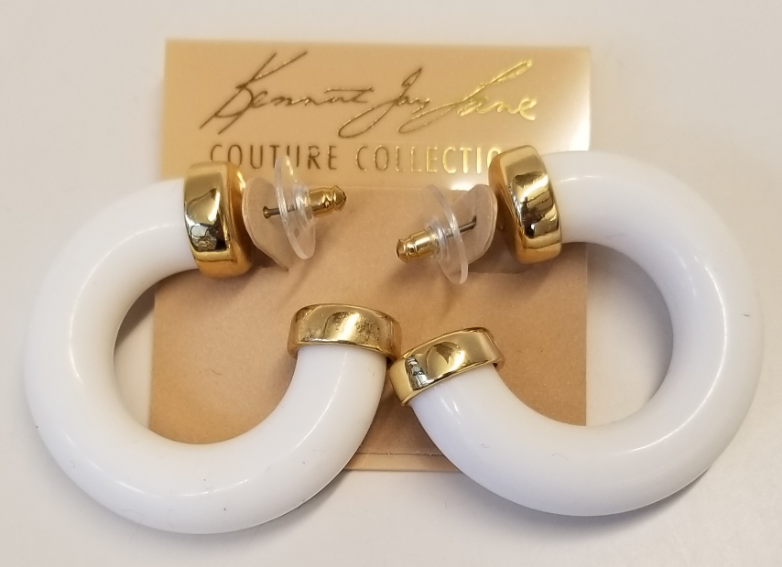 Polished Gold Ends White Hoop Pierced Earring