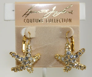 Gold Crystal Starfish Pierced Earring