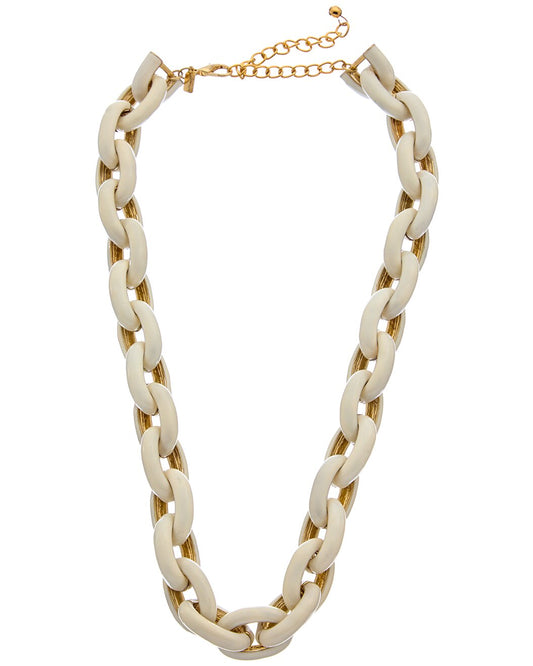 20"+3" Extender Gold with White Enamel Link Necklace