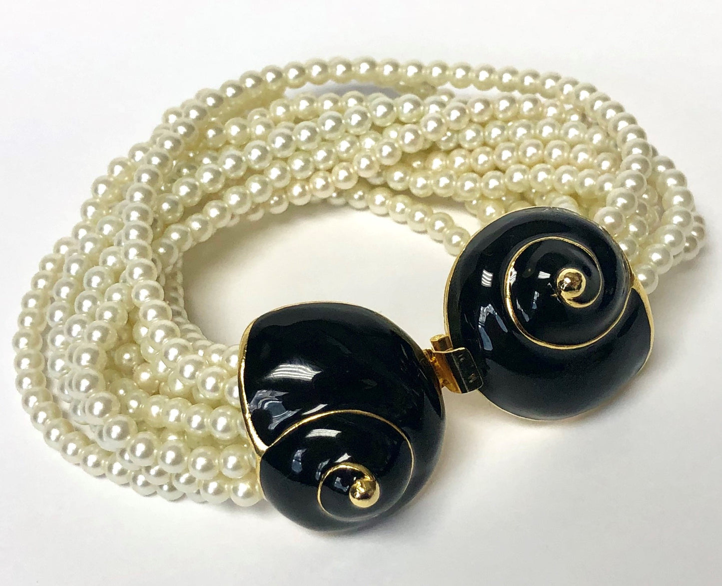 Gold Black Shell Clasp12 Row Pearl Bracelet