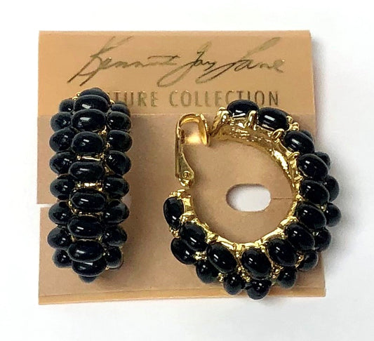 Gold With Black Cabochon Hoop Clip Earring