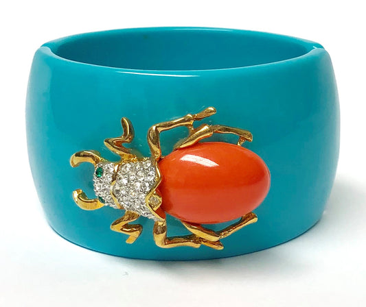 Turquoise With Coral Beetle Bracelet