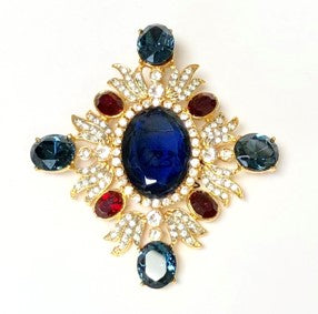 Gold Crystals-Sapphire & Ruby Stones Maltese Cross Pin