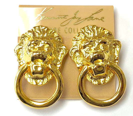 Gold Lion Head Doorknocker Clip Earring