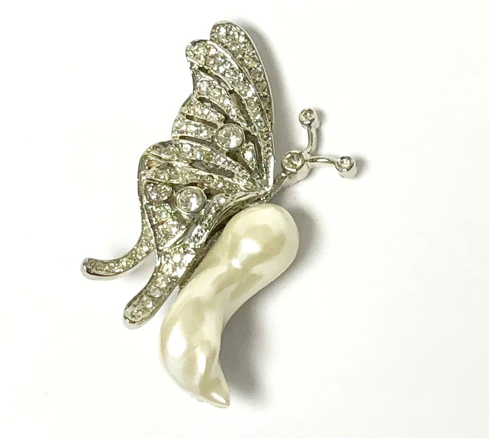 Crystal and Silver Butterfly White Pearl Body