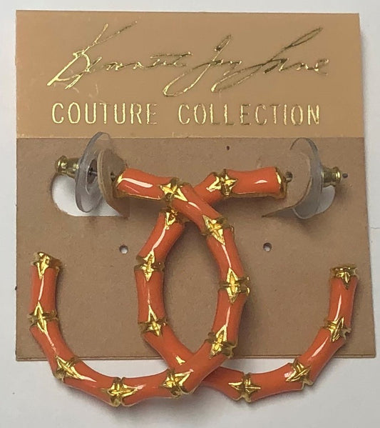 Light Coral Enamel Small Bamboo Hoop Pierced Earring